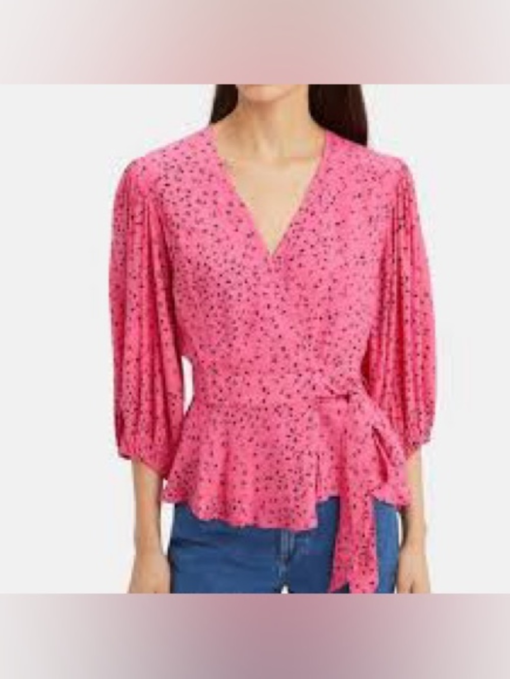 Gap Pink Floral Wrap Blouse Ganni-Inspired Puff Sleeve Top